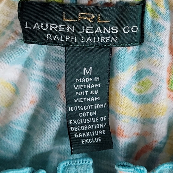 Ralph Lauren Top Medium Henley Floral with Ruffle Cap Sleeves - Picture 2 of 3